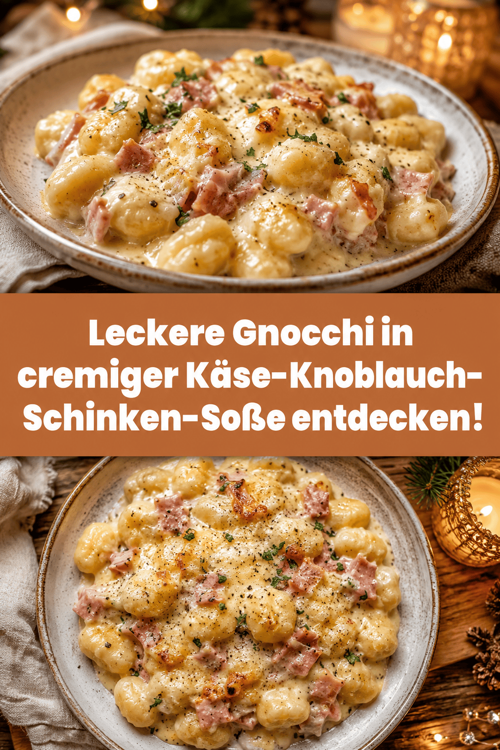 Leckere Gnocchi in cremiger Käse-Knoblauch-Schinken-Soße entdecken!