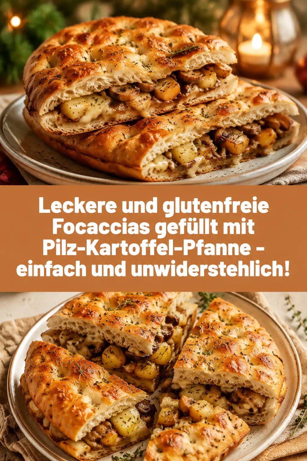 Leckere und glutenfreie Focaccias gefüllt mit Pilz-Kartoffel-Pfanne - einfach und unwiderstehlich!