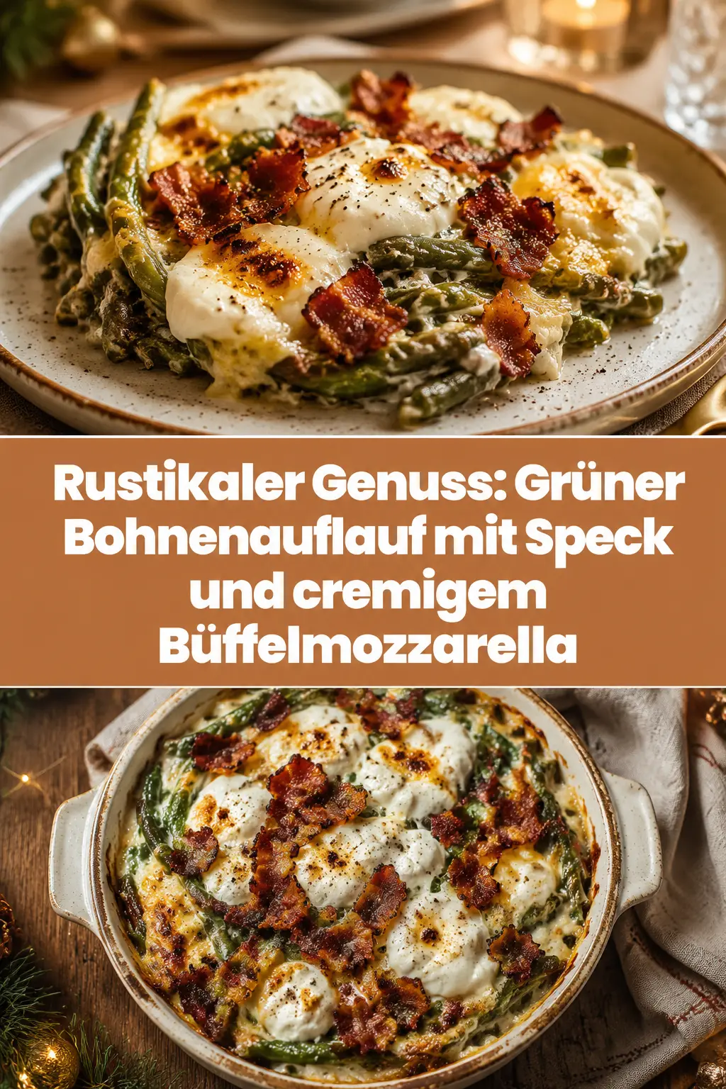 Rustikaler Genuss: Grüner Bohnenauflauf mit Speck und cremigem Büffelmozzarella