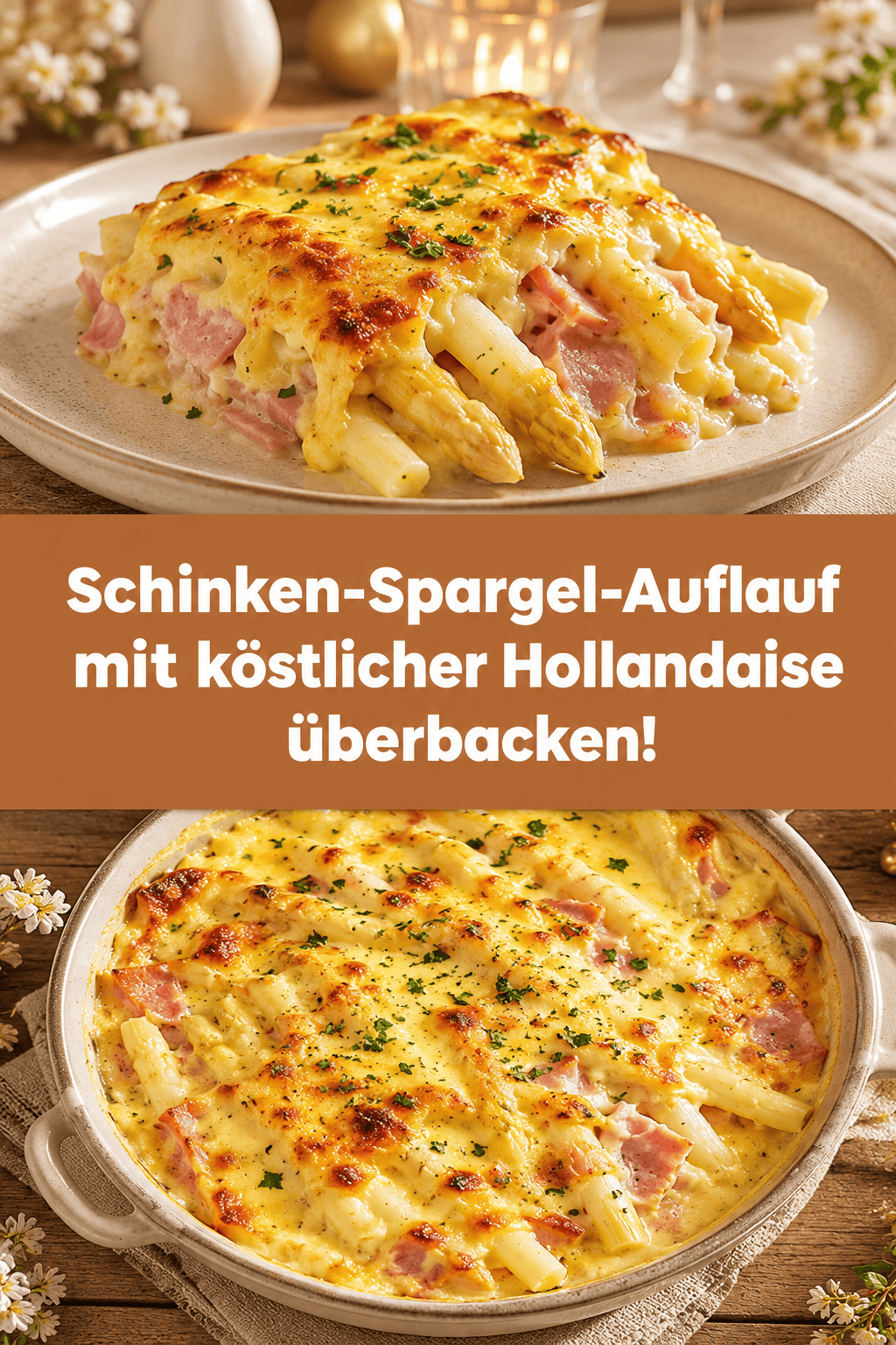 Schinken-Spargel-Auflauf mit köstlicher Hollandaise überbacken!