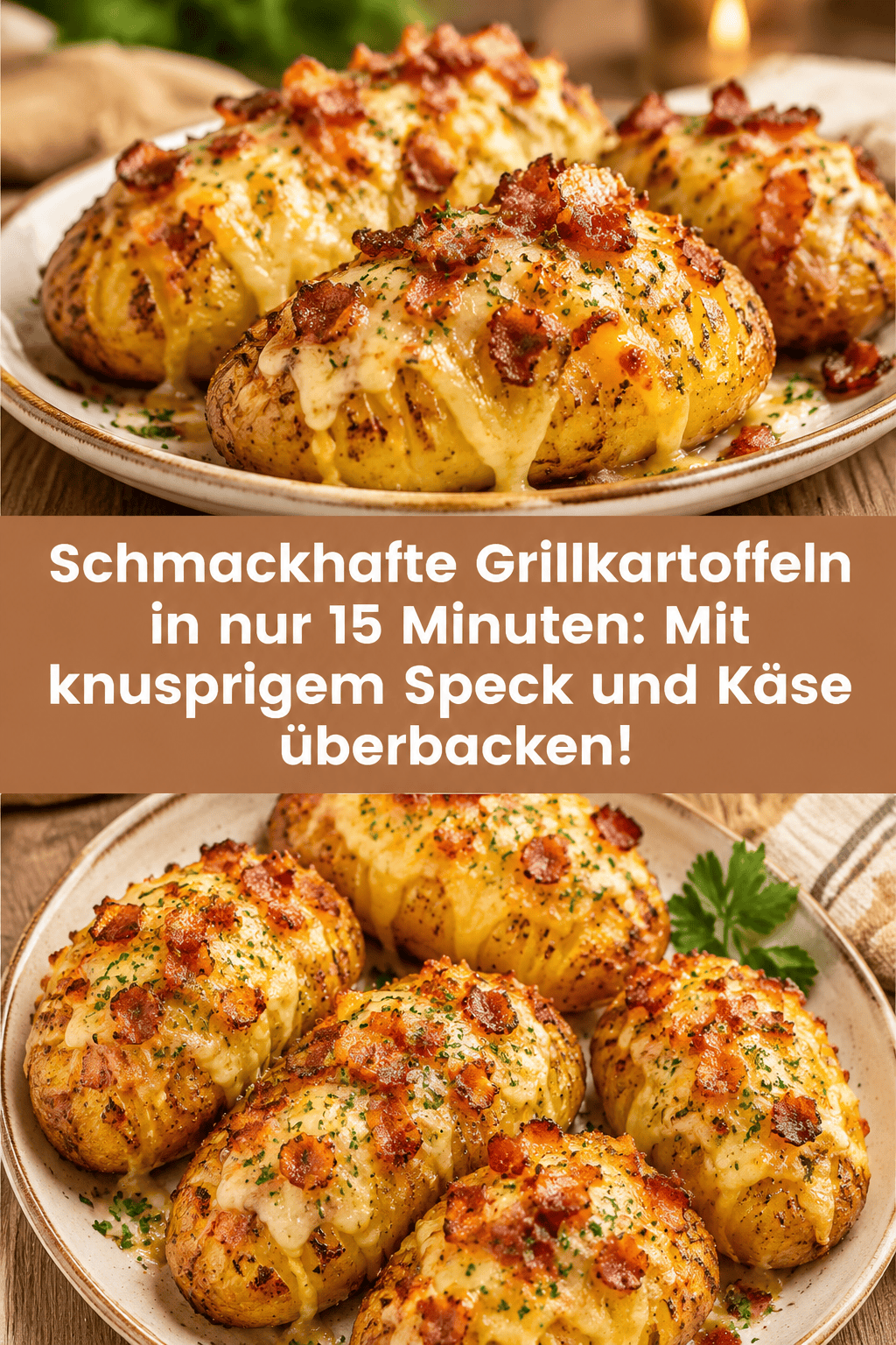 Schmackhafte Grillkartoffeln in nur 15 Minuten: Mit knusprigem Speck und Käse überbacken!
