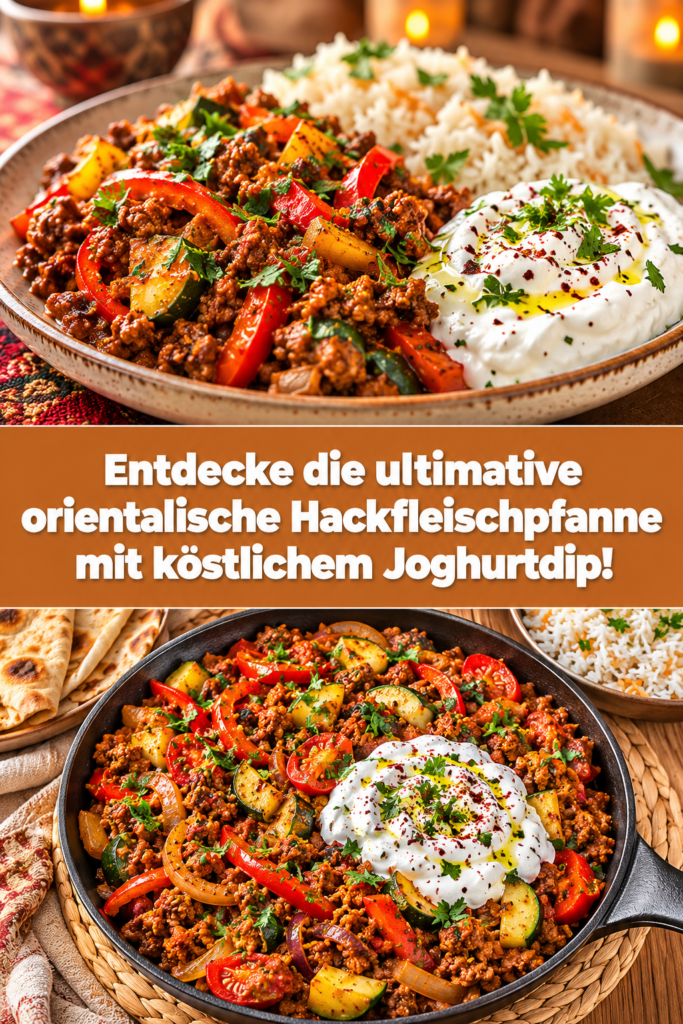 Entdecke die ultimative orientalische Hackfleischpfanne mit köstlichem Joghurtdip!