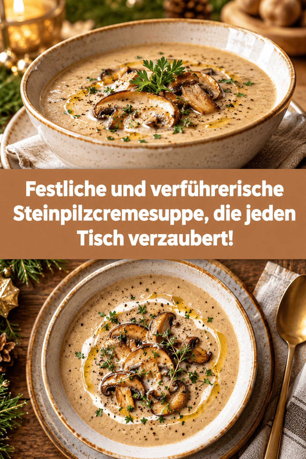 Festliche und verführerische Steinpilzcremesuppe, die jeden Tisch verzaubert!