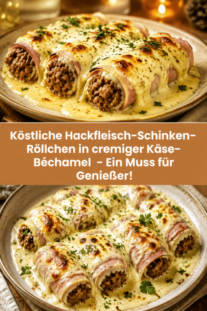 Köstliche Hackfleisch-Schinken-Röllchen in cremiger Käse-Béchamel – Ein Muss für Genießer!