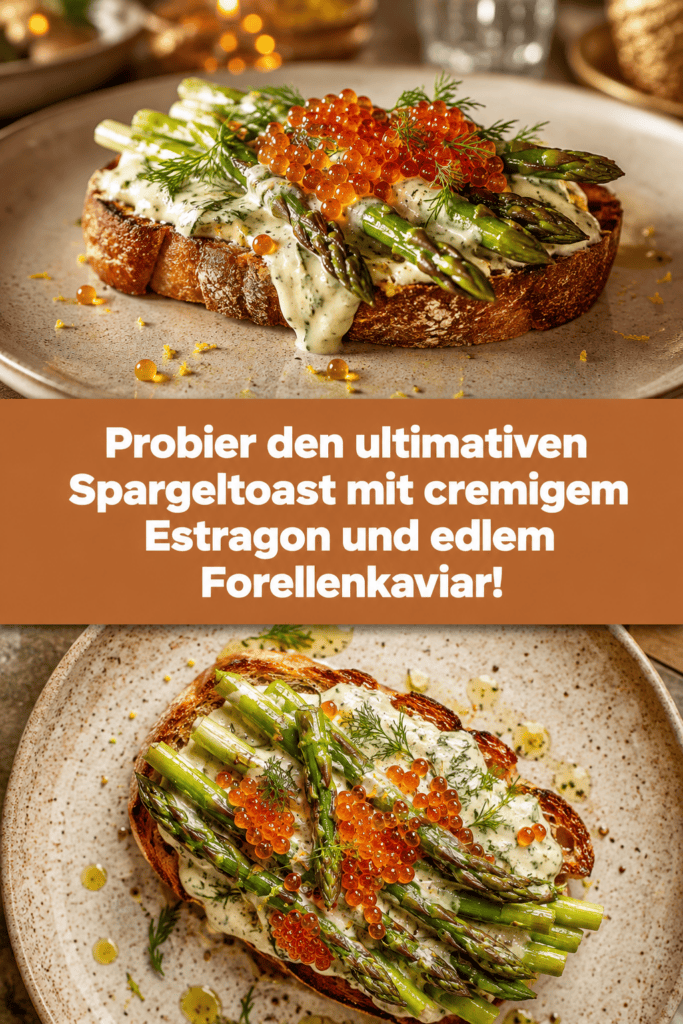 Probier den ultimativen Spargeltoast mit cremigem Estragon und edlem Forellenkaviar!